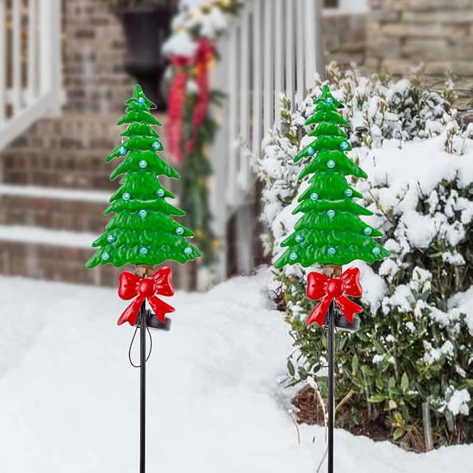 Solar Christmas Tree Garden Stake Lights 2 Pack,Outdoor Xmas Pathway Lights Christmas Decorative Yard Stake Decor | Lumora