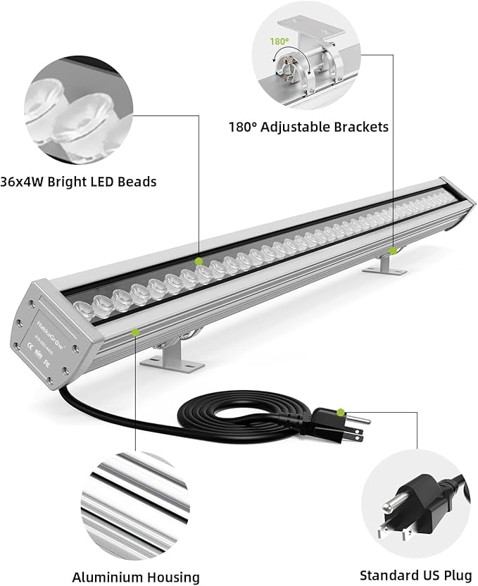 LED Wall Washer Light with RF Remote, 144W RGBW Color Changing Linear Bar Light, AC120V Waterproof RGB CCT Wall | Lumora
