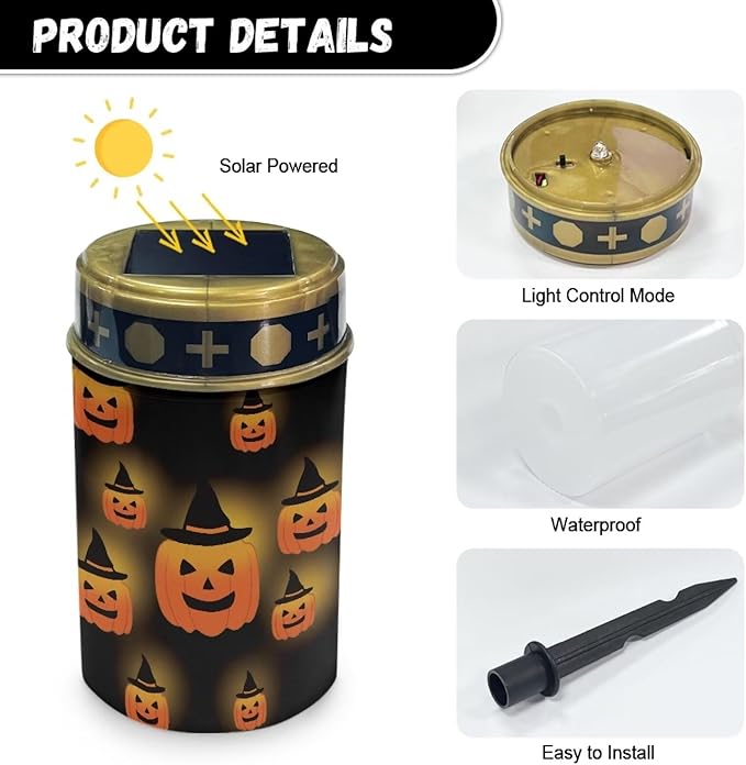 Pumpkin Solar Lights Outdoor Lightweight Solar Garden Lights Waterproof Cemetery Solar Light Halloween Decoration Auto ON/OFF Solar Powered Outdoor Garden Lights