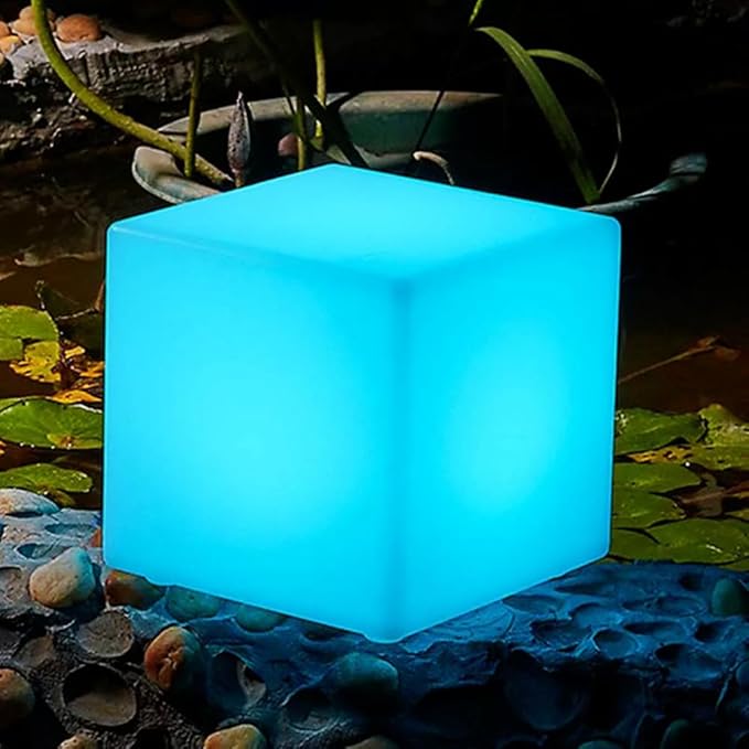 Mr.Go Solar Cube Light, Solar Powered RGB Cube Lamp with Remote/Button Control, Outdoor LED Solar Landscape Light 16 Colors & 4 Modes, Great for Garden Patio Yard Pathway Ambience Lighting (12-inch)