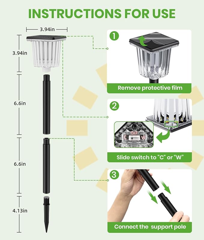Super Bright Solar Pathway Lights 4 Pack, Adjustable Warm & Cold Solar Lights Outdoor Waterproof IP65, Auto On/Off, Outdoor Decor Light for Garden, Landscape, Path, Yard, Patio, Driveway