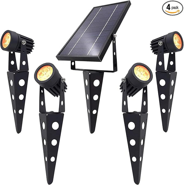 4-Spotlight Mini 50X Solar-Powered LED Spotlight (Warm White LED), Black Finish, Outdoor Garden Yard Landscape | Lumora