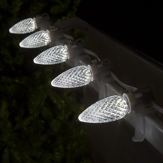 Wintergreen Lighting C9 OptiCore LED Commercial Outdoor Christmas Lights – Heavy Duty Christmas String Lights; Wedding Christmas Lights; White Wire (25 Lights, 25 Ft, Cool White)