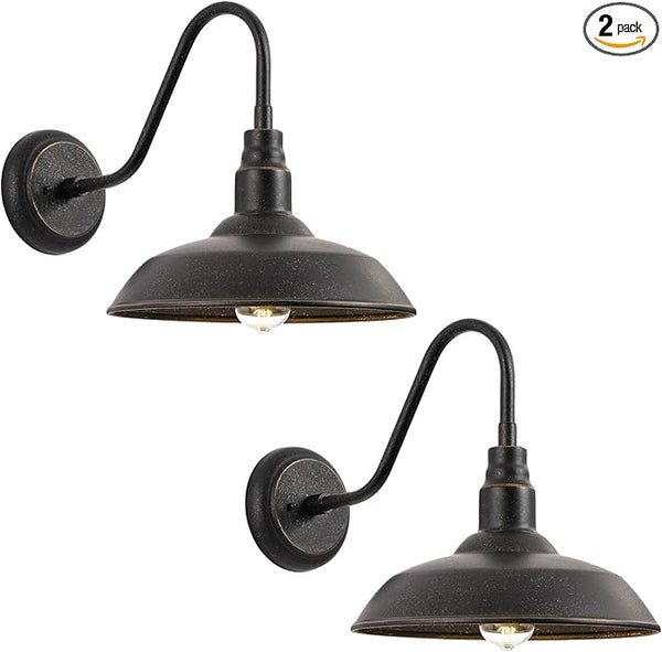 10in Dome Gooseneck Outdoor Light Fixture Bronze Exterior Barn Porch Door Light Fixture with Wall Mount 2 Pack | Lumora
