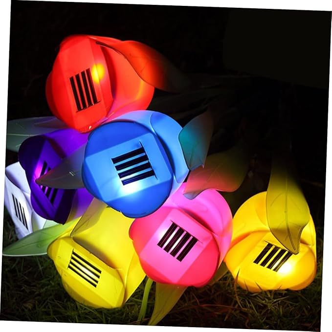 Milisten 7pcs Tulip Shape Pathway Solar Lights Outdoor Garden Decor Led Auto Off Weatherproof Low Power Consumption for Patio Driveway Random Color
