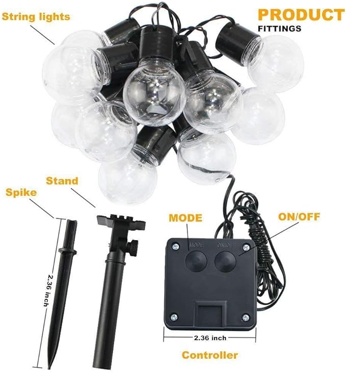 Solar Bulb String Lights,MUEQU 16ft Globe String Lights with 20 Clear Bulb Light,Waterproof Solar Decoration Lights for Backyard Patio Umbrella Deck Bistro Cafe Porch Wedding Party Light (Warm whtie)