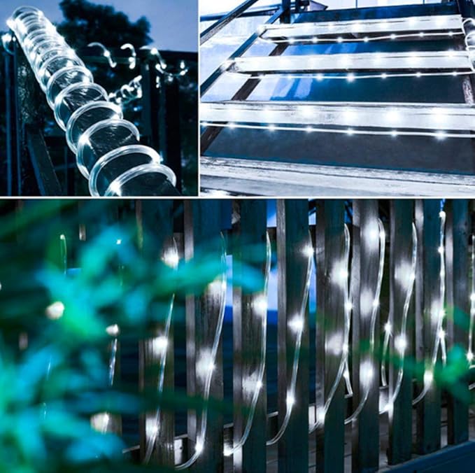 Solar Rope Lights Outdoor, 23ft 50LED Outdoor Rope String Lights Waterproof Copper Tube Wire String Lights for Garden,Yard, Path, Fence, Stairs, Backyard, Patio (Cold White)