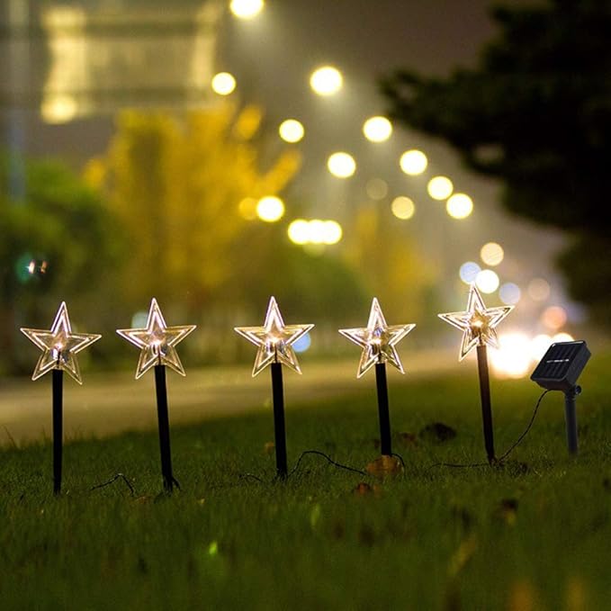 Solar Christmas Pathway Lights, Outdoor Solar Powered Snowflake, Five Pointed Star, Christmas Tree Decorative Lights with Garden Stakes for Path Lawn Patio Decor
