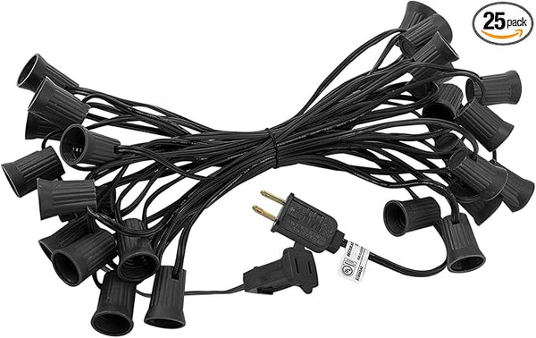 25Ft C9 Light String Christmas Stringer, C9 Strand Set with 25 Sockets, Outdoor Christmas String Light Strand for | Lumora