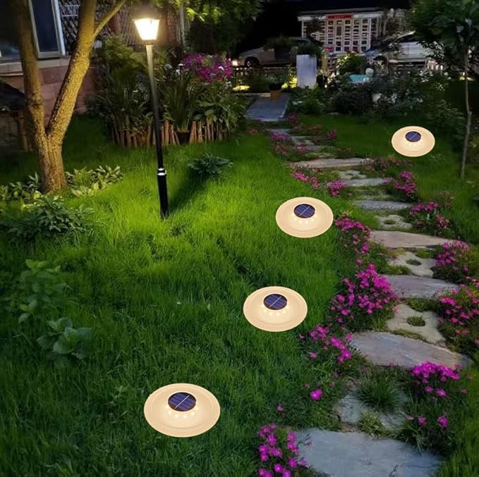 4 Pack Solar Ground Lights Outdoor Waterproof,Pathway Lights for Garden, Courtyard, Terrace, Balcony, Garden and Lawn.