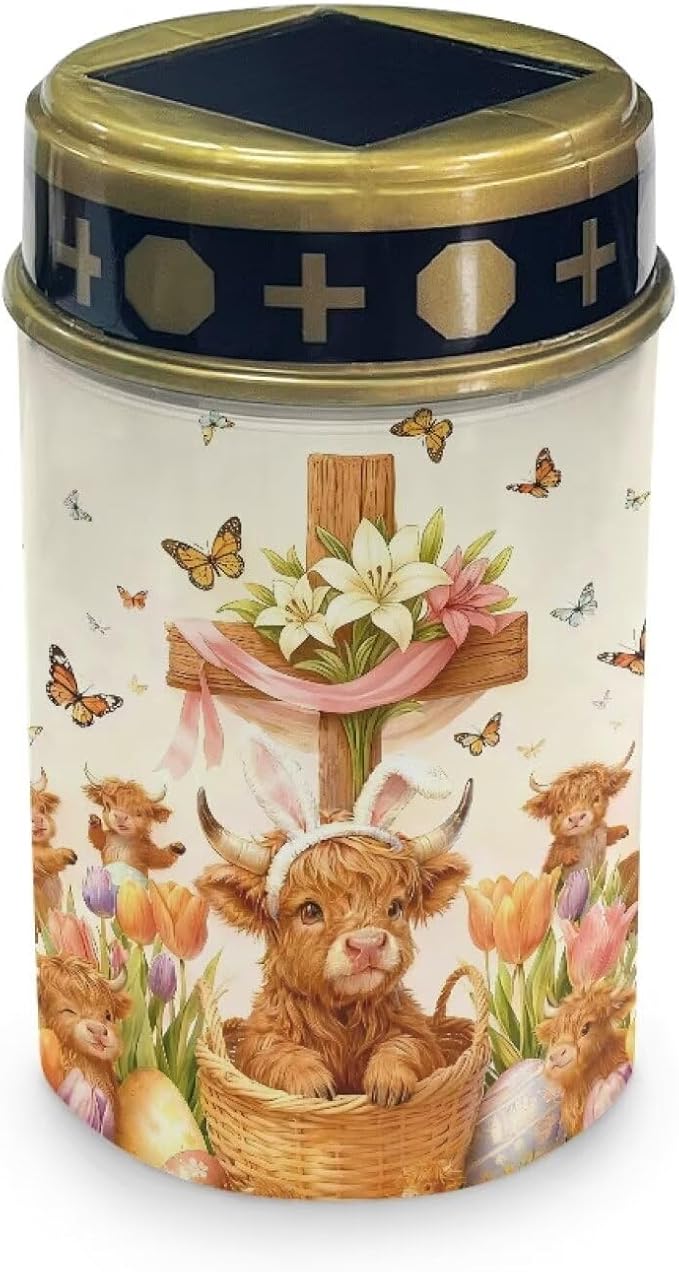 Highland Cattle Solar Light for Cemetery Grave Outdoor Easter Cross Waterproof Solar Grave Lights Yard Park Decoration