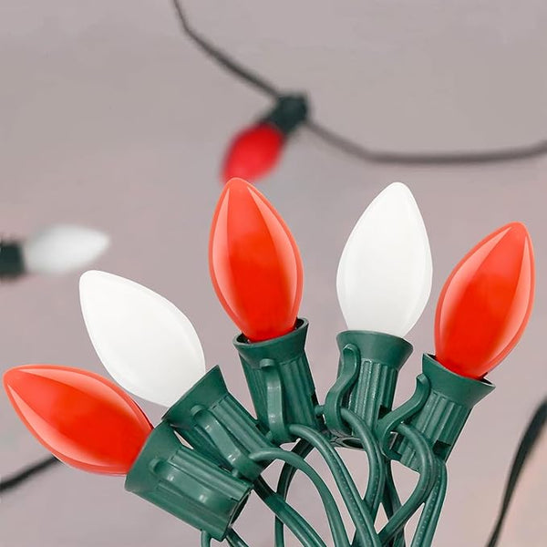SUNSGNE C7 LED Vintage Christmas Lights, 25ft Outdoor Christmas String Lights with 27 Red and White LED Bulbs(2 | Lumora