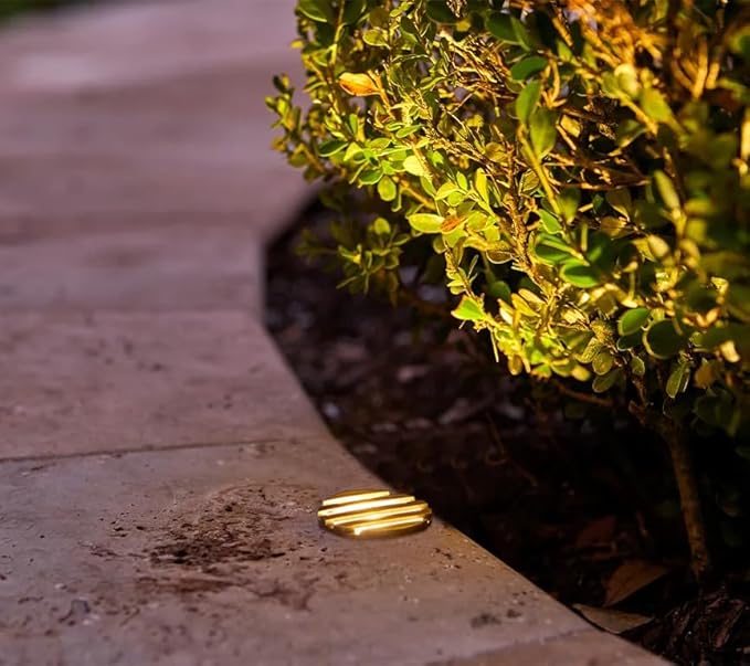 VOLT 12V 1W 2200K Candlelight IP67 Watertight 100 Lumen Solid Brass BuddyPro LED Puck Light (Grated) for Deck, Step or Hardscape Outdoor Lighting