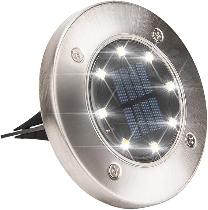 SOLPEX Roll Over Image to Zoom in Solar Powered Disk Lights, 8LED Solar Pathway Lights Outdoor Waterproof Garden Landscape Lighting for Yard Deck Lawn Patio Walkway-White (1 Pack)