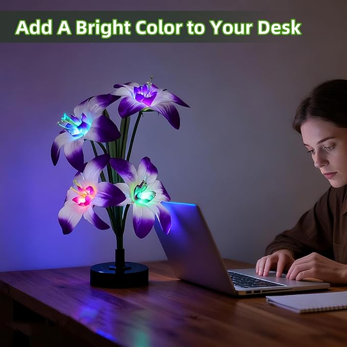 Solar Lily Flower Garden Lights Outdoor Decorative, 7 Color Changing Solar Flower Lights Waterproof, 40H Solar Powered Pathway Lights for Yard Lawn Patio Walkway Landscape