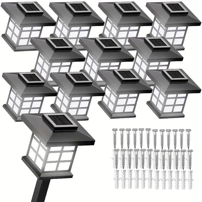 Solar Outdoor Lights,LED Solar Lights Outdoor Waterproof, Solar Walkway Lights Maintain 10 Hours of Lighting for Your Garden, Landscape, (White Light - Upgrade to 12 Lights)