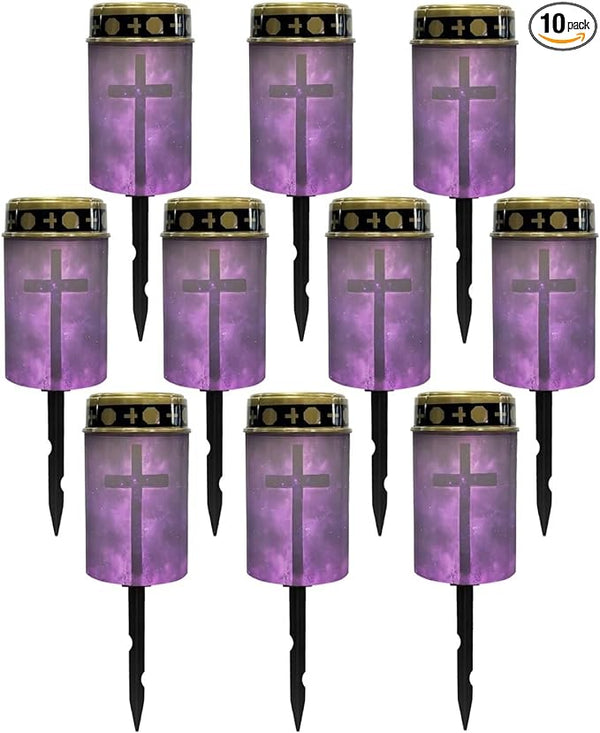 Poceacles Cross Solar Lights Pack of 10 Waterproof Solar Garden Lights Cemetery Solar Outdoor Lights Outdoor Stake | Lumora