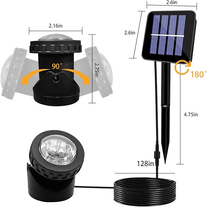 AVEKI Solar Pond Spotlights, 12 LED Solar Underwater Lights with Dual Head Waterproof Submarine Landscape Spotlight | Lumora