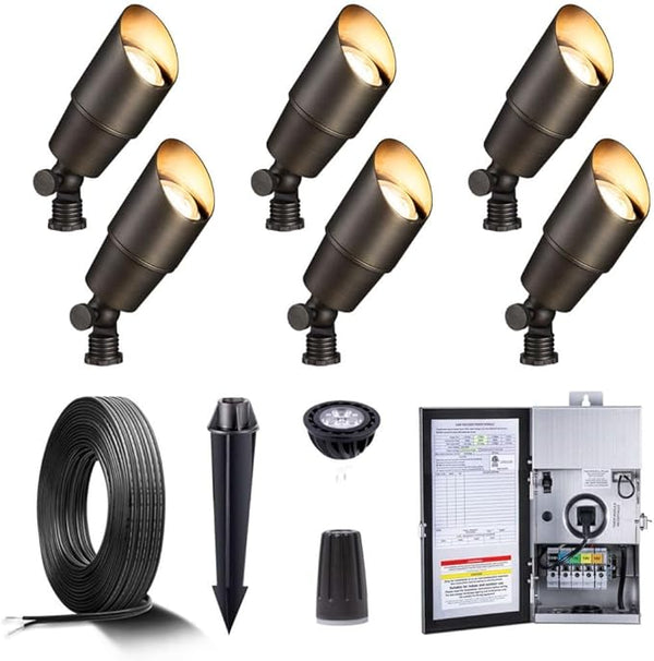 Gardenreet Brass Low Voltage Landscape Spotlights(6-Pack) Kit 12V LED with Low Voltage Transformer 150W and | Lumora