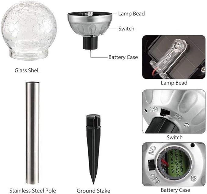 Solar Stake Lights 2 Pack,Outdoor Solar Lights Crackle Glass Hanging Light Solar Powered Path Light Crackle Ball Stake Lights Landscape Lighting for Garden Patio Yard