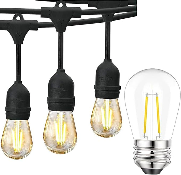 Svater 144 FT Outdoor String Lights 2W, Patio Light for Outside with 32 Antique S14 Plastic LED Bulbs with 30 Pack | Lumora