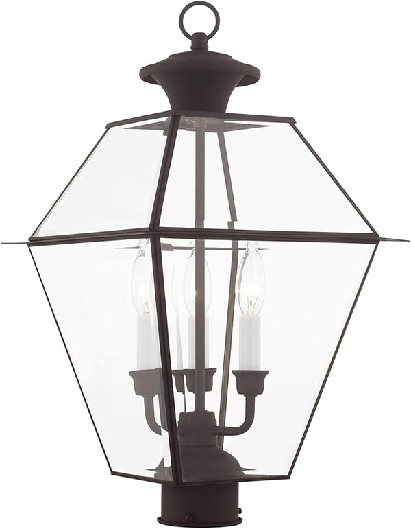 Livex Lighting Lantern 2384-07 Westover 3-Light Outdoor Post Head, Bronze, 21.50x12.00x12.00 | Lumora