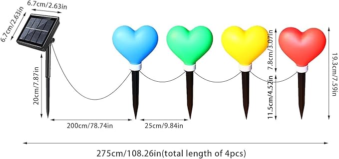 4 Pack Solar Red Heart Stake Lights for Valentines Day Decor, Outdoor Waterproof Heart Shaped Light for Garden Pathway Flowerbed Cemetery Grave Porch Walkway (Color)