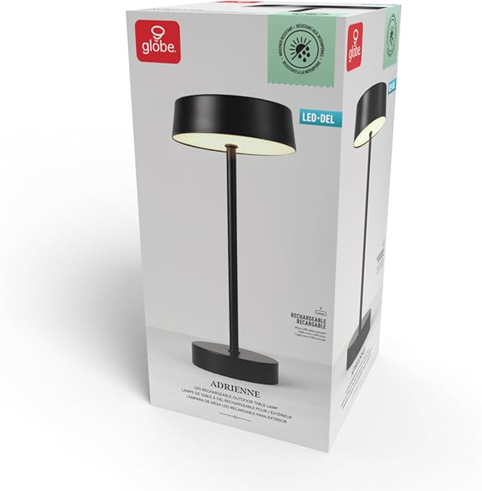 Globe Electric 60000018 12" 1.5W LED Integrated Outdoor Table Lamp, Matte Black, Rechargeable Battery, Micro USB Cable Included, On/Off Touch Switch, Home Improvement, Patio Décor, Outdoor Table Décor