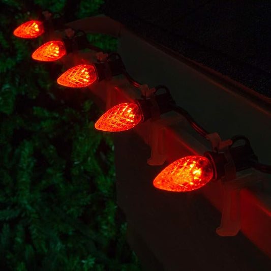 Wintergreen Lighting 25 ft C7 Orange OptiCore Commercial Christmas Lights – LED Bulbs for Halloween, Holiday, Party; Green Wire (25 Amber Lights)