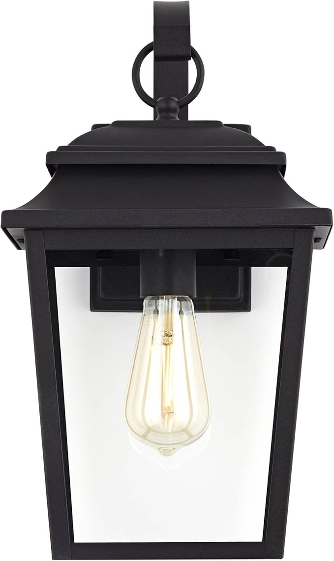 John Timberland Bellis Verde Outdoor Wall Light Sconce Fixture Texturized Black Steel 15 1/4" Clear Glass Lantern | Lumora