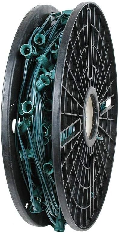 Novelty Lights 250 Feet C7/E12 Socketed Wire Spool, 12 Inch Spacing, Green Wire 8 Amp SPT-1 Commercial Grade Reel | Lumora