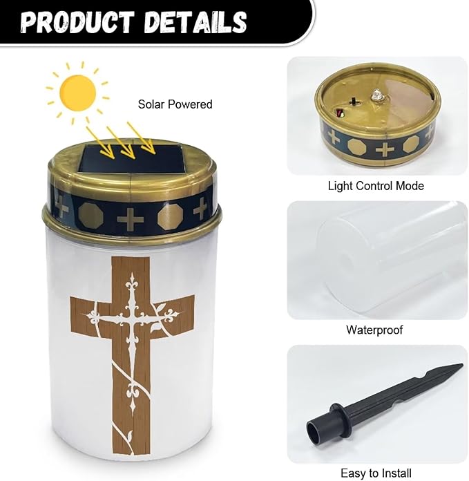 Cross Solar Outdoor Lights, Waterproof Solar Pathway Lights,Auto On/Off Solar Lights, Solar Garden Lights for Grave Walkway Driveway Yard Decor Brown