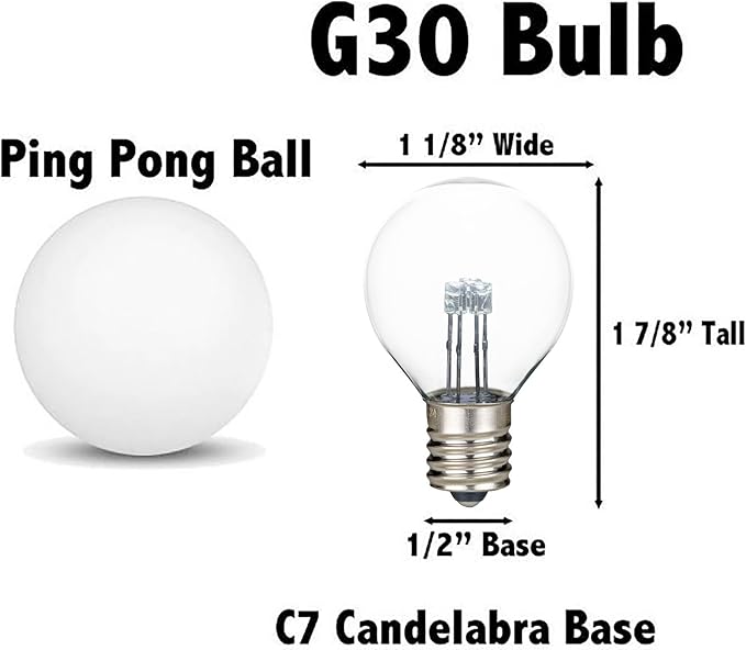 Novelty Lights 25 Pack G30 Glass LED Globe Bulbs, String Light Replacement Bulbs, E12 Candelabra Base, Energy | Lumora