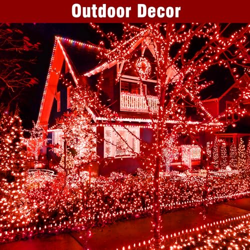 100FT Red Christmas String Lights, Green Wire LED, Plug-in Indoor Outdoor