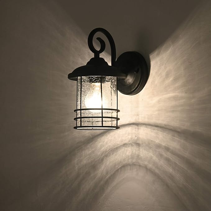 MICSIU Textured Black Outdoor Wall Light 2 Pack, 10 Inch Exterior Wall Lantern Lights with E26 Based Socket, Clear | Lumora