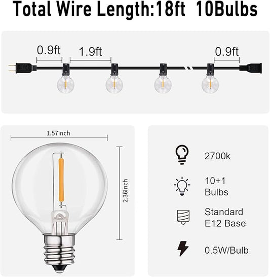 HISTAR 18 FT Outdoor String Lights with 10+1 Edison G40 Bulbs, Led Patio Lights Waterproof for Backyard Porch Balcony Party Decor