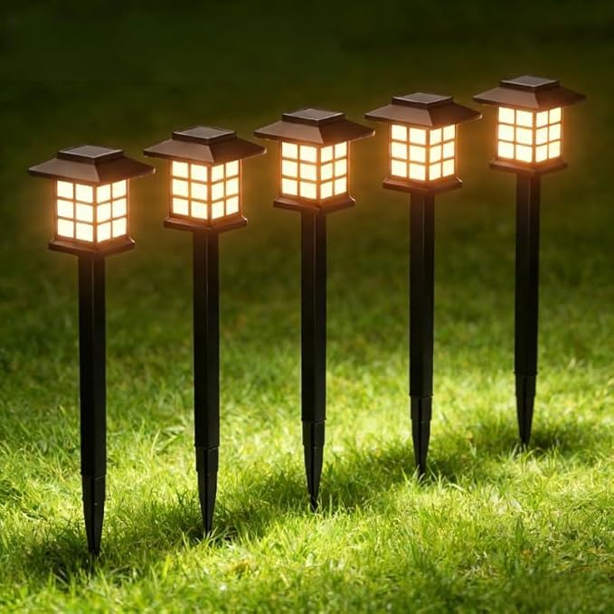 Solar LED Garden Light Lawn Light, Outdoor Path Channel Lighting, Suitable for Courtyard, Lawn and Lane Decoration, Windproof and Energy-Saving, Decorative Garden Light (5pcs Warm Light)