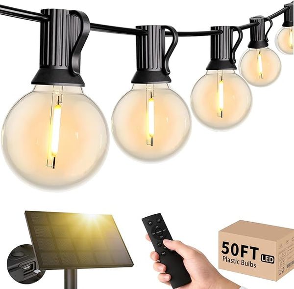 Svater Solar Outdoor String Lights 50 FT, G40 Patio Lights Shatterproof Dimmable Vintage Edison Bulbs, Solar | Lumora