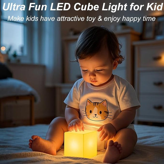 4-inch Dimmable LED Cube Night Light for Kid, 16 RGB Color 4 Lighting Effect & 8 Level Dimming Tesseract Cosmic Cube w/Remote, Rechargeable Waterproof Bedside Lamp LED Mood Lamp for Home Nursery Decor
