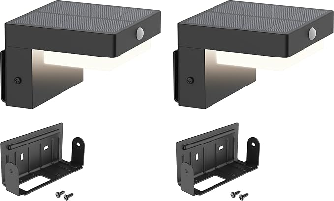 Square Solar Wall Lights - Solar Powered Wall Lamps - LED Lights - PIR Sensor & Two Lighting Modes - Rechargeable Battery Lasts Up to 55 Hours - 3000K - IP44 Weather Resistant - 2 Pack