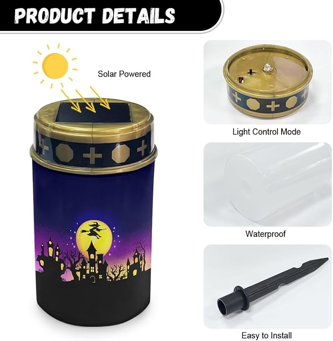 Witch Moon Solar Garden Light Outdoor Waterproof Solar Garden Light Solar Lights for Outside Yard Path Halloween Landscape Pathway Solar Power Garden Lights