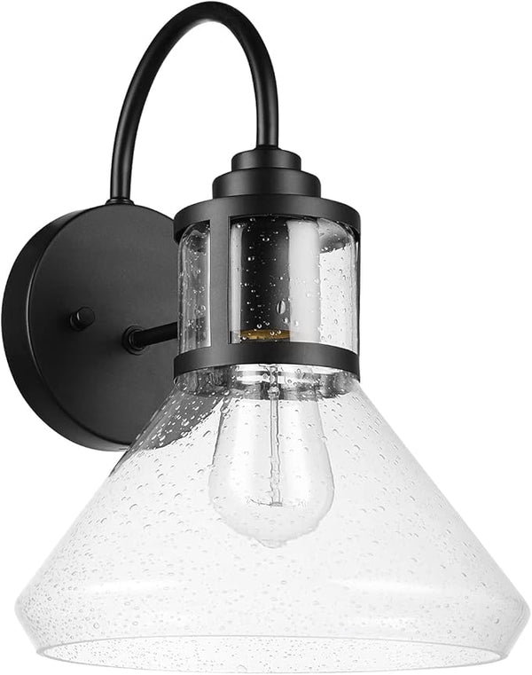 GLOBE Electric 44661 Torrent 1-Light Outdoor Wall Sconce, Black, Seeded Glass Shade, 60W Vintage Edison | Lumora