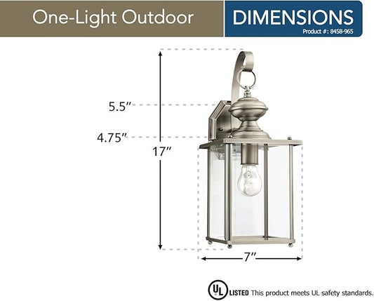 Sea Gull 8458-965 One Light Antique Brushed Nickel Lantern,Silver