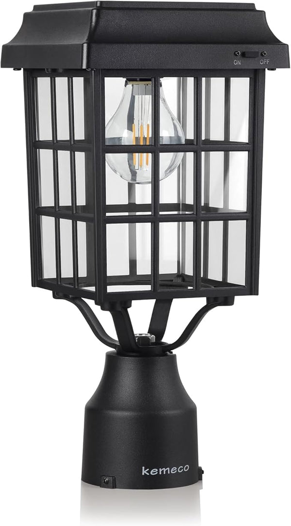 Kemeco ST4329Q-A Solar Post Light Squared Frame Exterior Waterproof Led Fixture for Outdoor Garden Street Post Pole | Lumora
