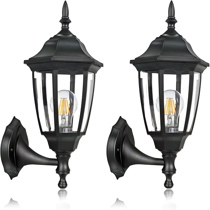 FUDESY Outdoor Wall Porch Lights, Exterior Waterproof Wall Sconce Light Fixture, Black Plastic Wall Lantern Wall Mount Lighting for Front Door, Garage, Patio, FDS341B2 (Bulb Included)