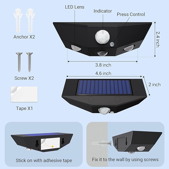 24 Pack Solar Fence Lights, Motion Sensor Outdoor Light with 3 Sided Lighting, 60 Lumens Fence Light Solar Powered, Solar Lights Outdoor Waterproof with 3000K/7000K Mode for Patio, Backyard, Fence