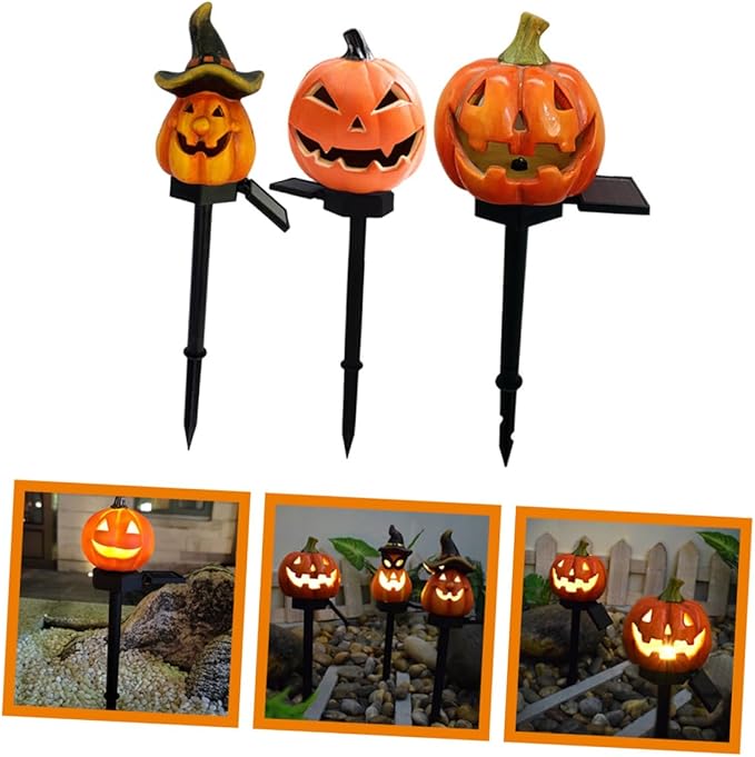 TOYANDONA Solar Pumpkin Lantern Outdoor Garden Stake Light Solar Pathway Lighting Halloween Landscape Decor Weather Resistant