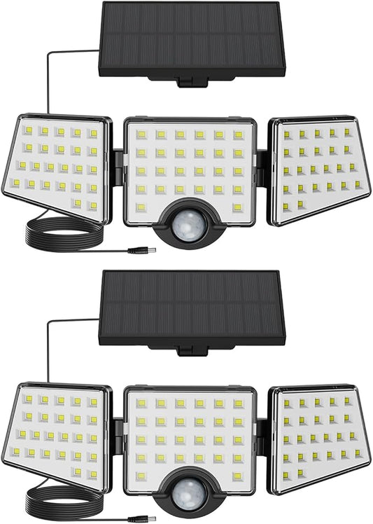 LE Bundle - 2 Pack Solar Flood Light 3 Adjustable Heads with Separeted Solar Panel & 25 ft Solar String Lights G40 Edison Bulbs String Lights