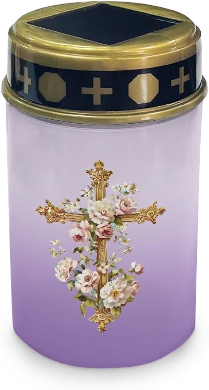 Floral Yard Decorations Outdoor Cemetery Solar Lights for Grave Cross Bright Light for Garden, Lawn,Patio,Yard Decoration