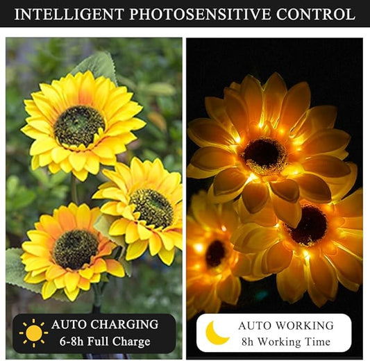Solar Lights Outdoor, Decorative Animal & Flower Shaped Landscape Lights with Warm/Colorful LED, Auto On/Off Waterproof Solar Powered Decor for Yard Lawn Patio Gift Idea (Warm-Sunflower-2pack)
